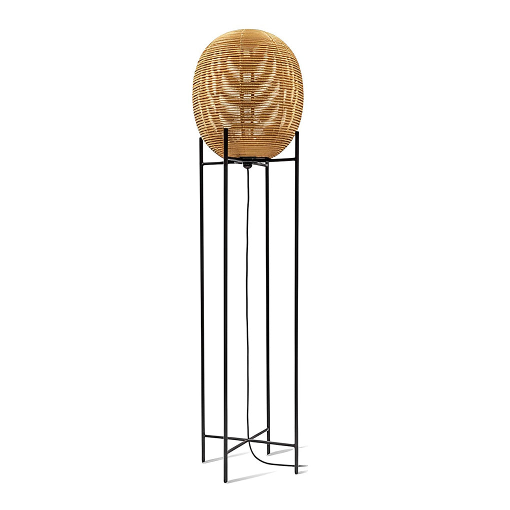 Boho Floor Lamp Rattan Globe Shade Black Iron Frame Rustic Farmhouse Warm White 3000K 3 Sizes Up To 63 Inch