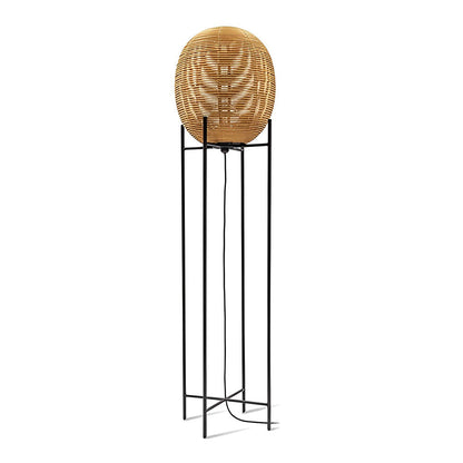 Boho Floor Lamp Rattan Globe Shade Black Iron Frame Rustic Farmhouse Warm White 3000K 3 Sizes Up To 63 Inch