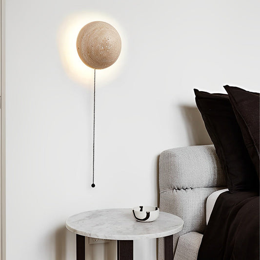 Japanese Travertine Round LED Wall Sconce — Minimalist Stone Wall Lighting