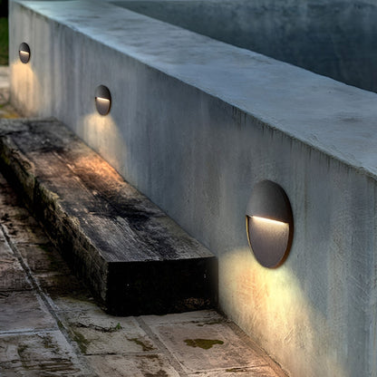 Round LED Outdoor Step Wall Light Aluminum 3W IP54 Hardwired Stair Sconce 3000K