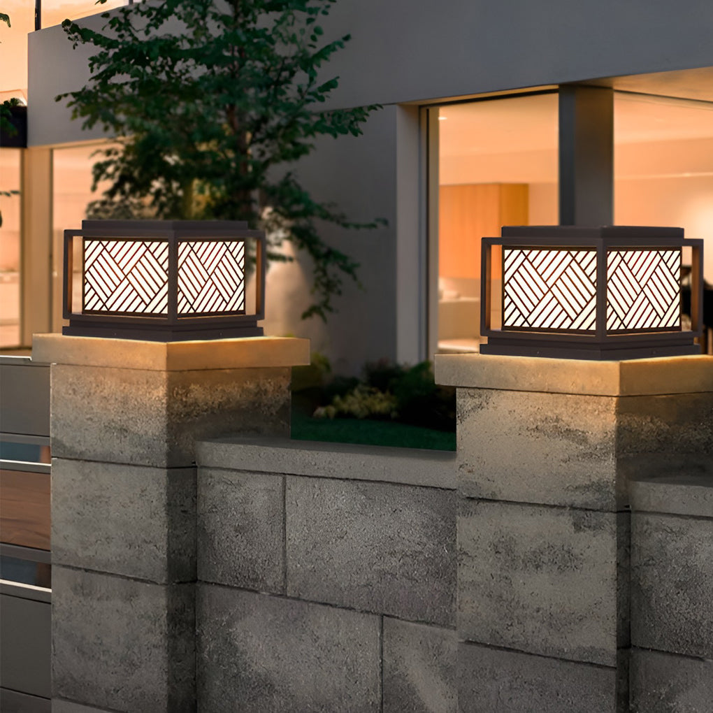 Modern Diamond Lattice Galvanized Steel Acrylic Solar or Hardwired Outdoor Pillar Light Waterproof 4 Sizes Villa Courtyard