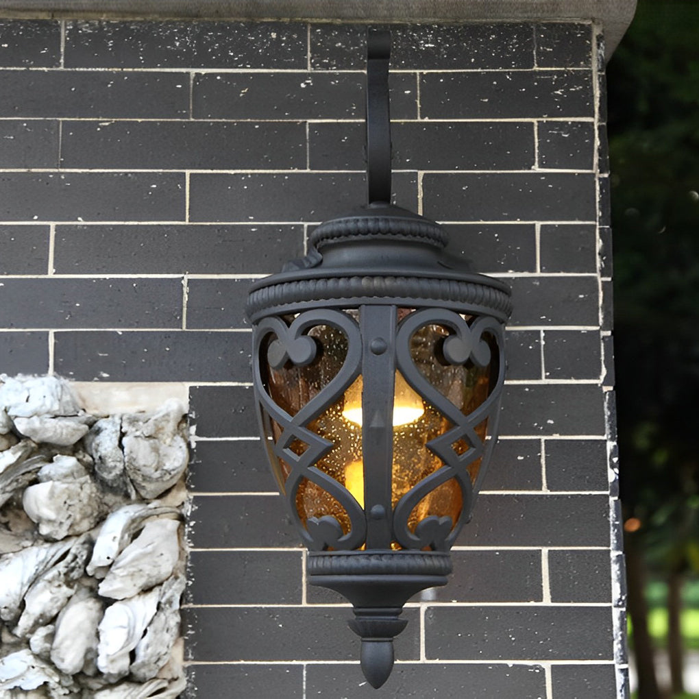 Retro Outdoor Wall Lantern Die-Cast Aluminum Ornate Bubbles Glass E27 IP33 Black 2 Sizes