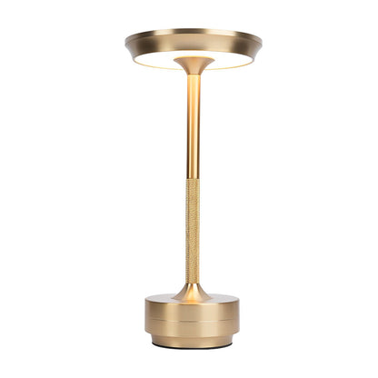 Rechargeable UFO Disc Table Lamp Polished Metal 3-Step Dimming Touch Cordless Gold Silver or Black