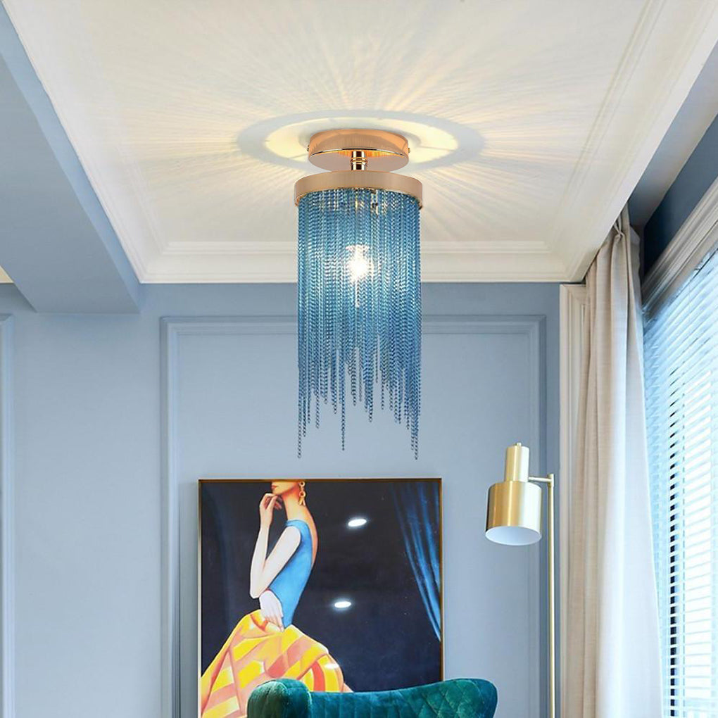Tassel Semi Flush Mount Ceiling Light Modern Farmhouse Metal Gold Chrome Blue Green