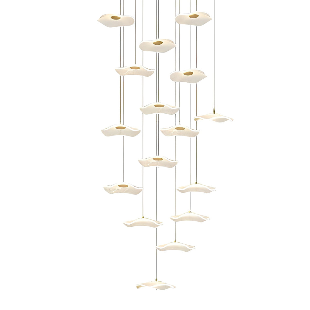 Staircase Chandelier Iron Acrylic Lotus Leaf Integrated LED Modern Retro Fixed Neutral White Dual Voltage Six Configurations 9-Light to 36-Light
