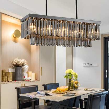 Rectangular Smoke Gray Crystal Chandelier Stainless Steel E14 3-Step Dimming Retro Nordic