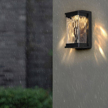 Modern Black Outdoor Wall Sconce Stone Texture Glass LED 18W IP65 95-265V