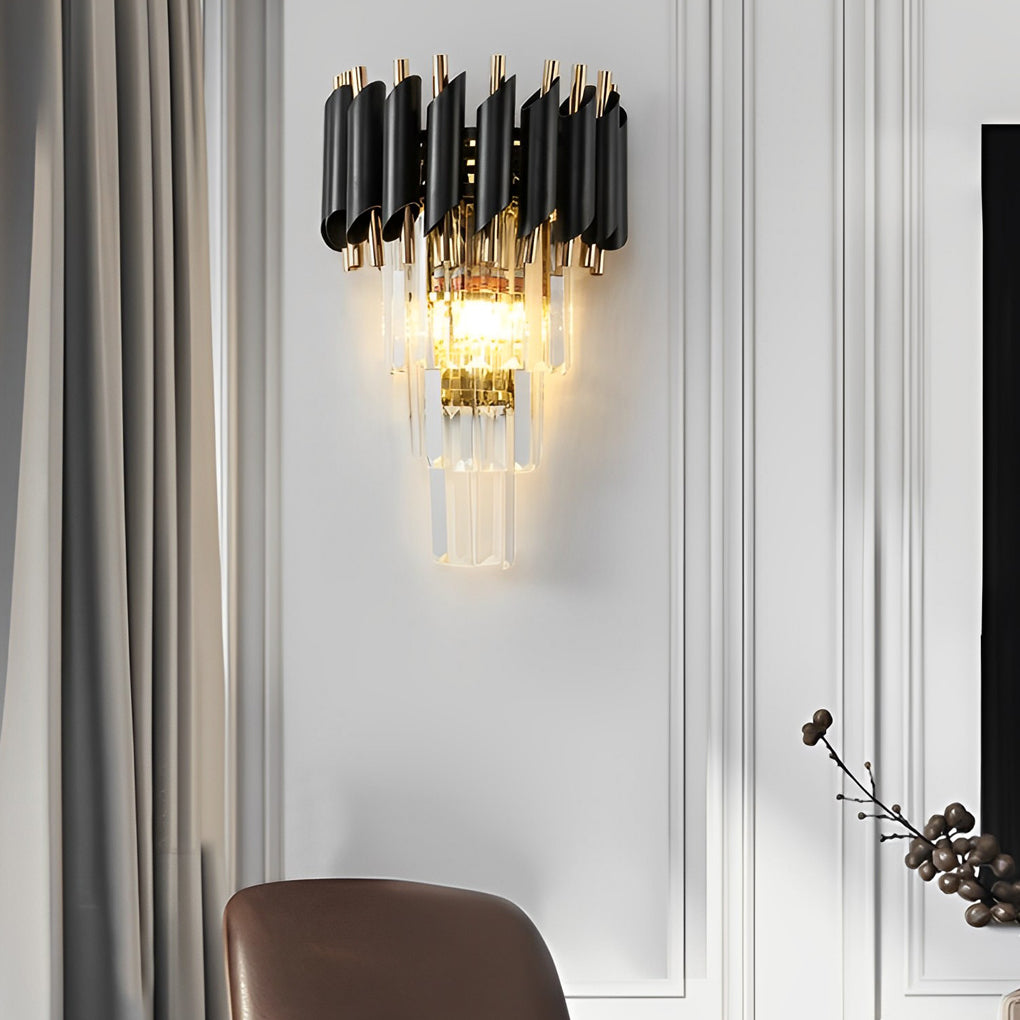 Modern Crystal Wall Sconce – Black & Gold Luxury E14 Wall Light Fixture