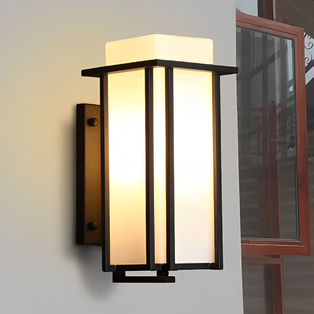 Modern Square Black Outdoor Wall Lantern Iron Milky Glass E27 2 Sizes