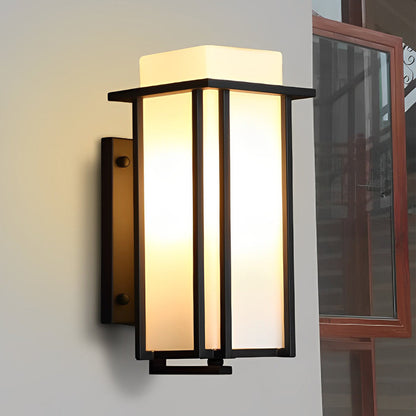 Modern Square Black Outdoor Wall Lantern Iron Milky Glass E27 2 Sizes