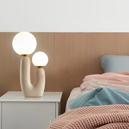 Modern Table Lamp Cactus Sculptural Resin 2 Light G9 Globe Shades Nordic Beige Warm White 3000K Bedside Accent 18 Inch