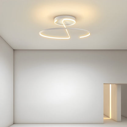 Wire-Inspired Circular LED Semi-Flush Mount Ceiling Light Modern Aluminum Acrylic White Black Dimmable 16 Inch