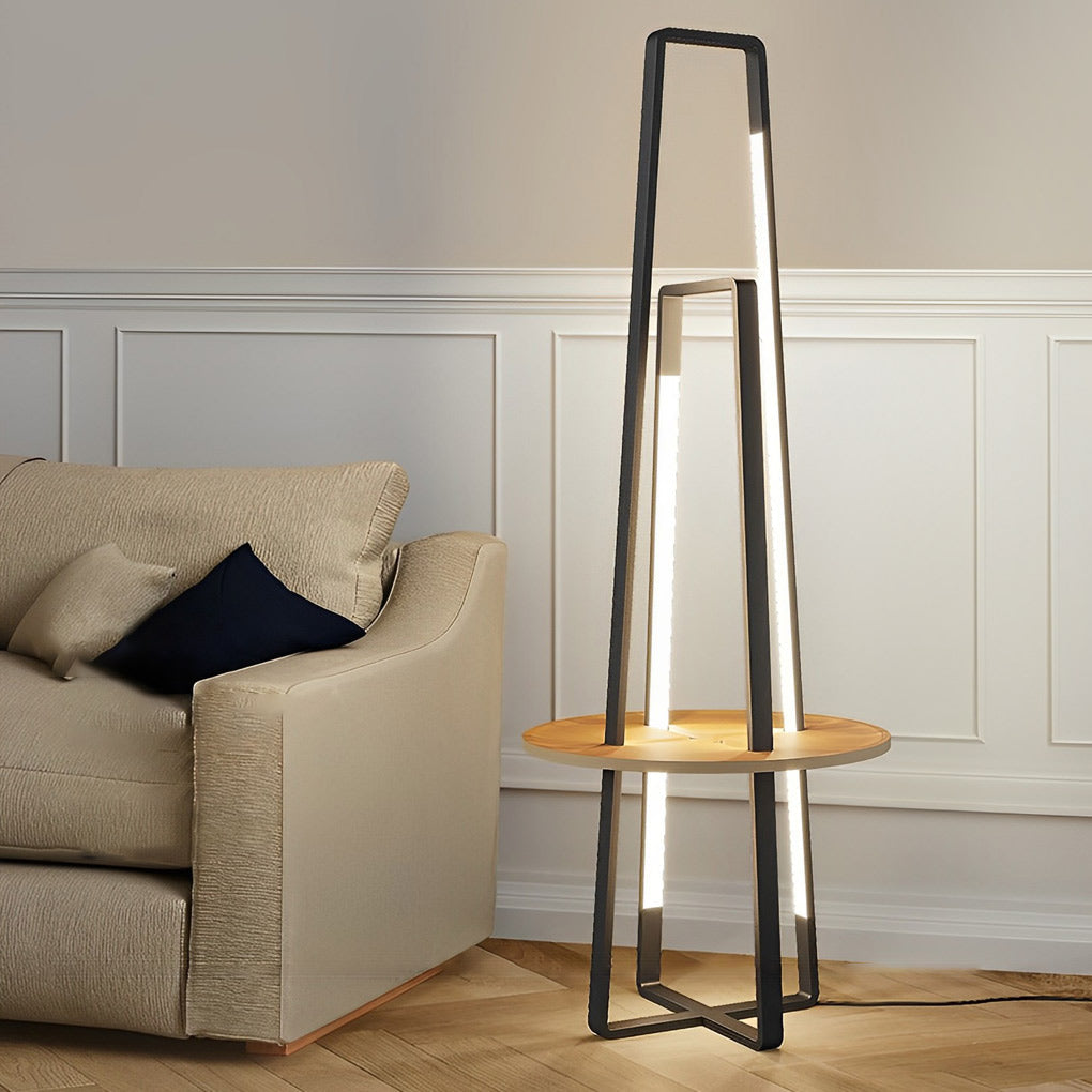 Modern Floor Lamp with Tray Dual Stand LED Remote Dimmable 3000K 6000K Black Metal Wood Tray Living Room Bedside 63 Inch