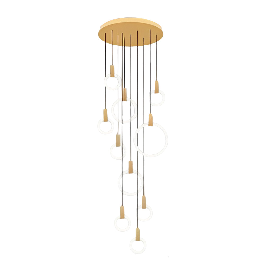 Staircase Chandelier Iron Acrylic Ring Gold Black Integrated LED Modern Nordic Retro Remote Control Stepless Dimming Twelve Configurations 1-Light to 20-Light