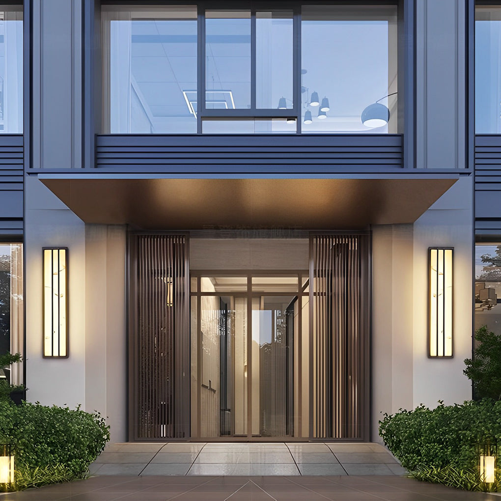 Modern LED Outdoor Wall Sconce Stainless Steel Resin Marble Shade IP54 28W 3CCT Black 27 Inch