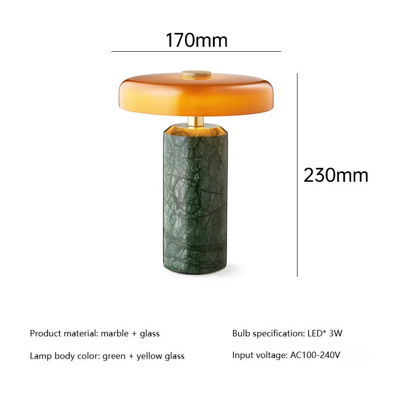 Modern Rechargeable LED Table Lamp Touch Dimmable Marble Base Blown Glass Shade Wireless Charger 3000K Denmark 8.27 Inch