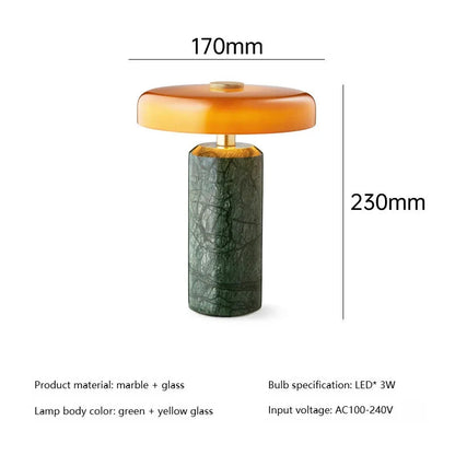 Modern Rechargeable LED Table Lamp Touch Dimmable Marble Base Blown Glass Shade Wireless Charger 3000K Denmark 8.27 Inch