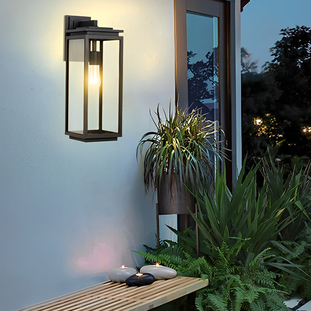 Modern Black Rectangular Glass Outdoor Wall Lantern E27 3 Heights Waterproof