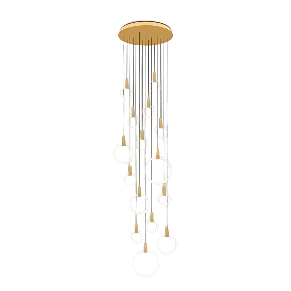 Staircase Chandelier Iron Acrylic Ring Gold Black Integrated LED Modern Nordic Retro Remote Control Stepless Dimming Twelve Configurations 1-Light to 20-Light