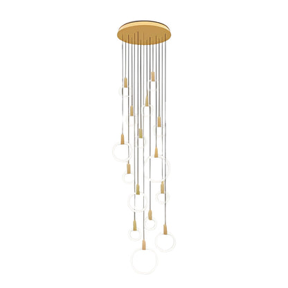 Staircase Chandelier Iron Acrylic Ring Gold Black Integrated LED Modern Nordic Retro Remote Control Stepless Dimming Twelve Configurations 1-Light to 20-Light
