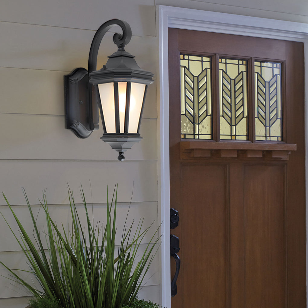 European Style Outdoor Wall Lantern Black Frosted Glass E27 2 Sizes Waterproof