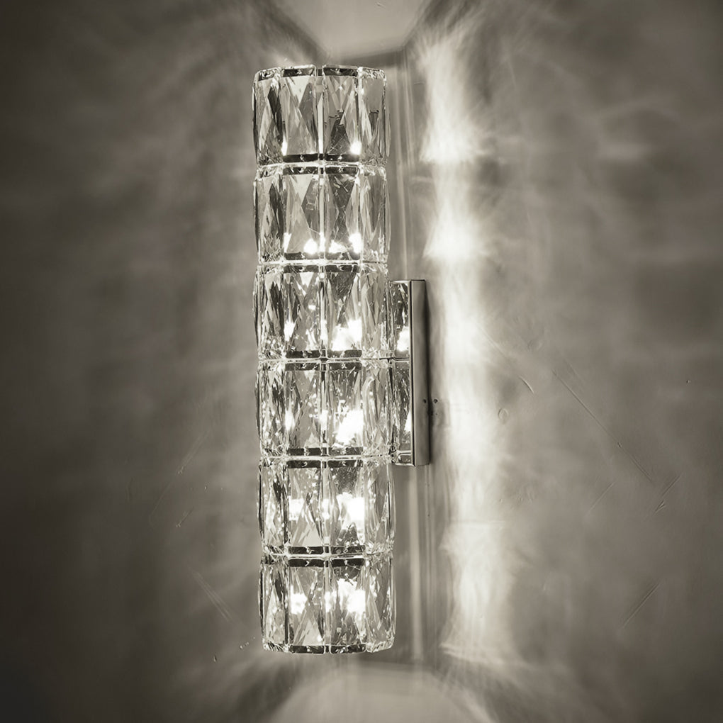 Cylindrical Crystal LED Wall Sconce Stainless Steel G9 3-Step CCT 3000K–6000K 3 Heights Indoor