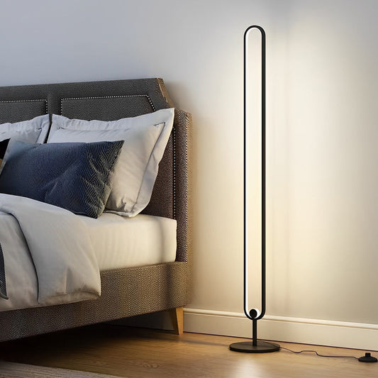 Modern Floor Lamp LED Oval Sculptural Acrylic Metal Warm White 3000K Foot Switch Black Gold Living Room Bedside 53 Inch