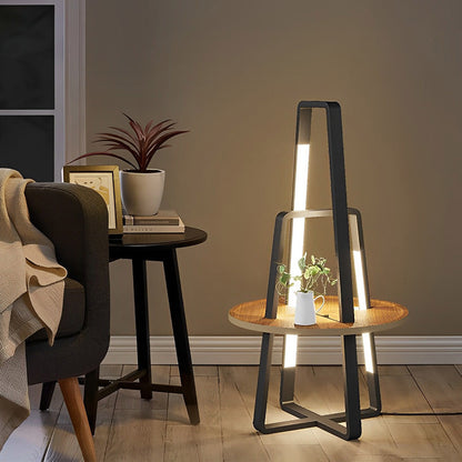 Modern Floor Lamp with Tray Dual Stand LED Remote Dimmable 3000K 6000K Black Metal Wood Tray Living Room Bedside 63 Inch