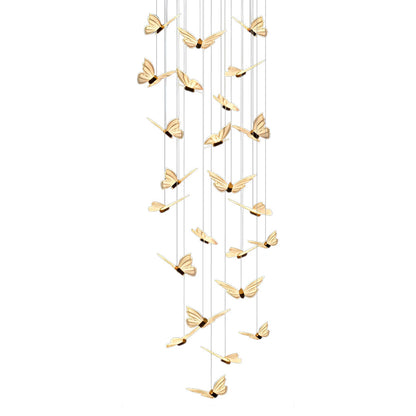 Staircase Chandelier Iron Aluminum Acrylic Butterfly Black Gold Electroplated Integrated LED Modern Retro 3-Step Colour Temperature Five Configurations 9-Light to 30-Light