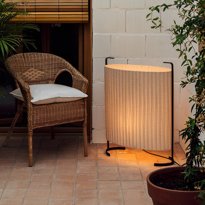 Japanese-Style Fabric Drum LED Outdoor Floor Lamp IP54 Aluminium 12W 3000K