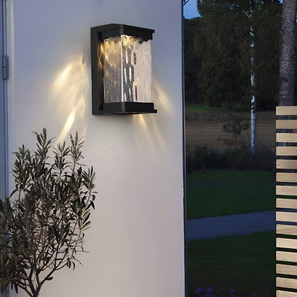 Modern Black Outdoor Wall Sconce Stone Texture Glass LED 18W IP65 95-265V