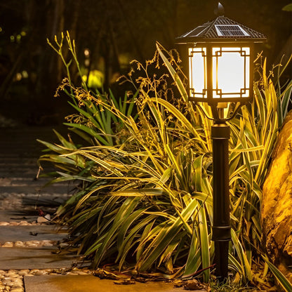 Ancient House Style Solar Outdoor Post Light Black Aluminum 3 Step Dimming Remote 3 Heights IP54