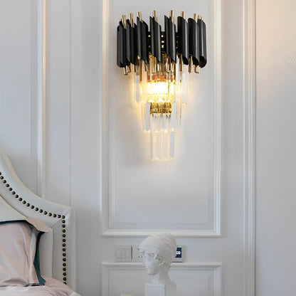 Modern Crystal Wall Sconce – Black & Gold Luxury E14 Wall Light Fixture