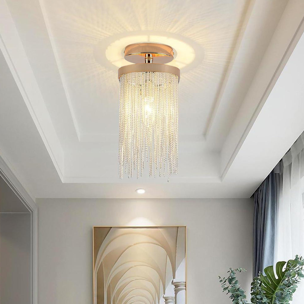 Tassel Semi Flush Mount Ceiling Light Modern Farmhouse Metal Gold Chrome Blue Green