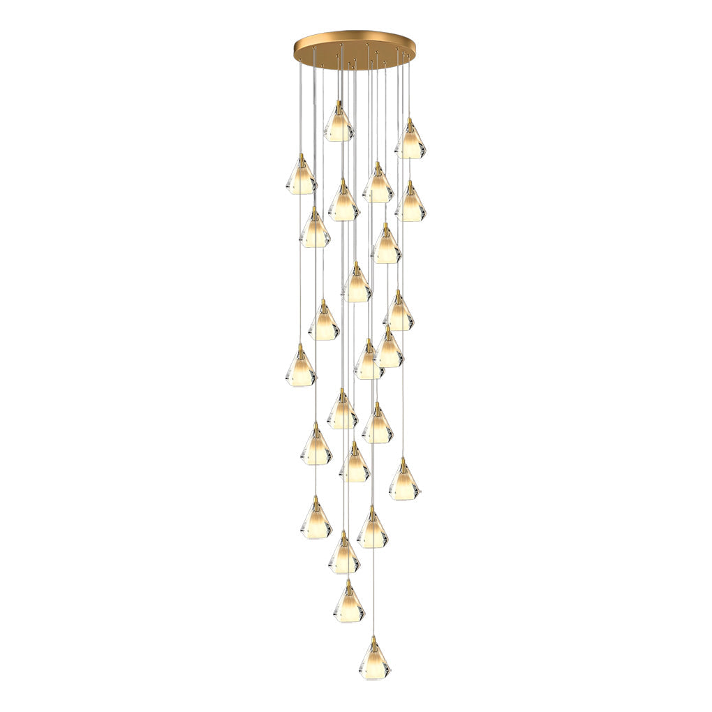 Staircase Chandelier H65 Brass Crystal Shade Brushed Copper Gold Integrated LED Modern Retro Nordic 3-Step Colour Temperature Five Configurations 9-Light to 36-Light