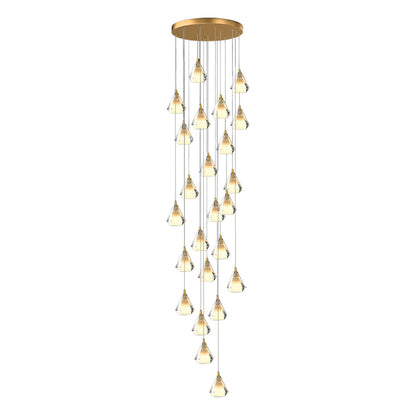Staircase Chandelier H65 Brass Crystal Shade Brushed Copper Gold Integrated LED Modern Retro Nordic 3-Step Colour Temperature Five Configurations 9-Light to 36-Light