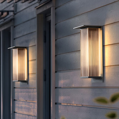 Modern Ribbed Acrylic Outdoor Wall Sconce Solar or Hardwired LED 3 Heights