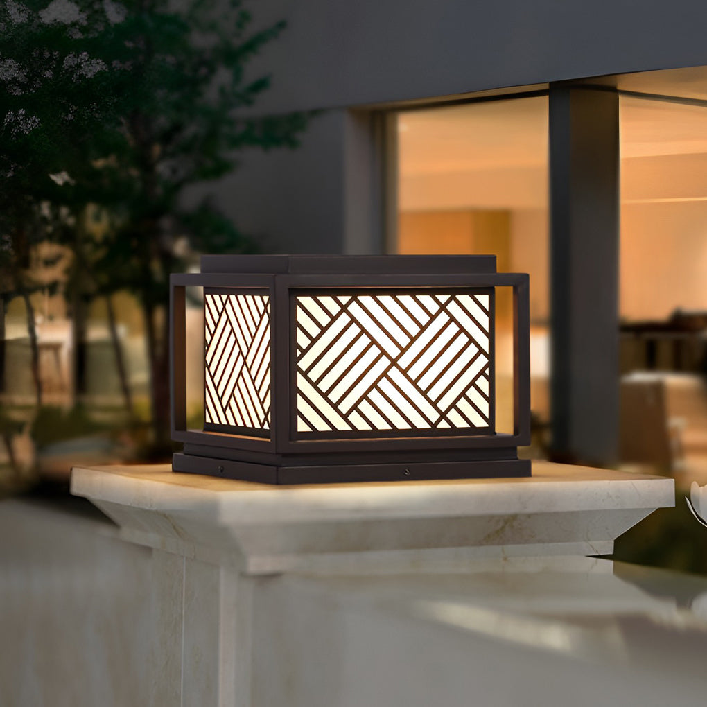 Modern Diamond Lattice Galvanized Steel Acrylic Solar or Hardwired Outdoor Pillar Light Waterproof 4 Sizes Villa Courtyard