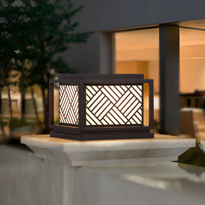 Modern Diamond Lattice Galvanized Steel Acrylic Solar or Hardwired Outdoor Pillar Light Waterproof 4 Sizes Villa Courtyard