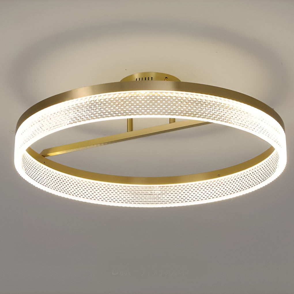 Minimalist Round LED Semi-Flush Mount Ceiling Light Modern Copper Acrylic Gold 3 Step Dimmable 20 Inch