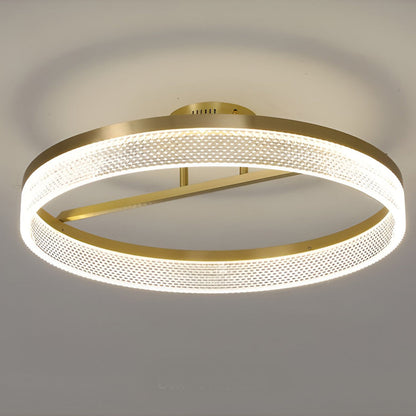 Minimalist Round LED Semi-Flush Mount Ceiling Light Modern Copper Acrylic Gold 3 Step Dimmable 20 Inch