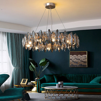 Nordalight Smoke Gray Crystal Chandelier Round Iron Oval K9 LED Modern Nordic