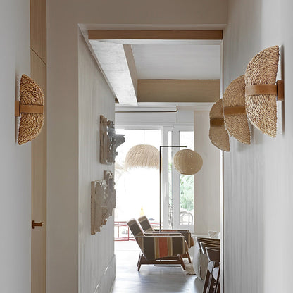 Japanese Rattan Wall Sconce – Handwoven Wood LED Up & Down Wall Light for Modern Interiors