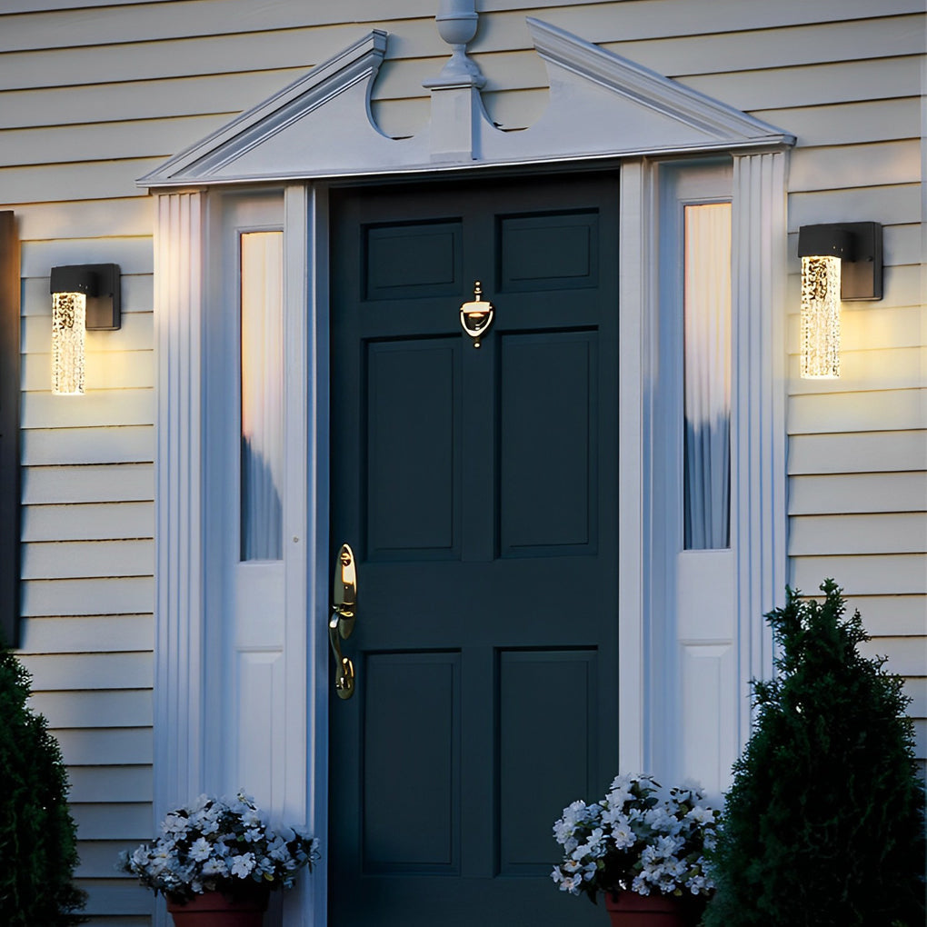 Modern LED Outdoor Wall Sconce Die-Cast Aluminum Crystal Bubble Shade 10W 3000K 90-260V Black