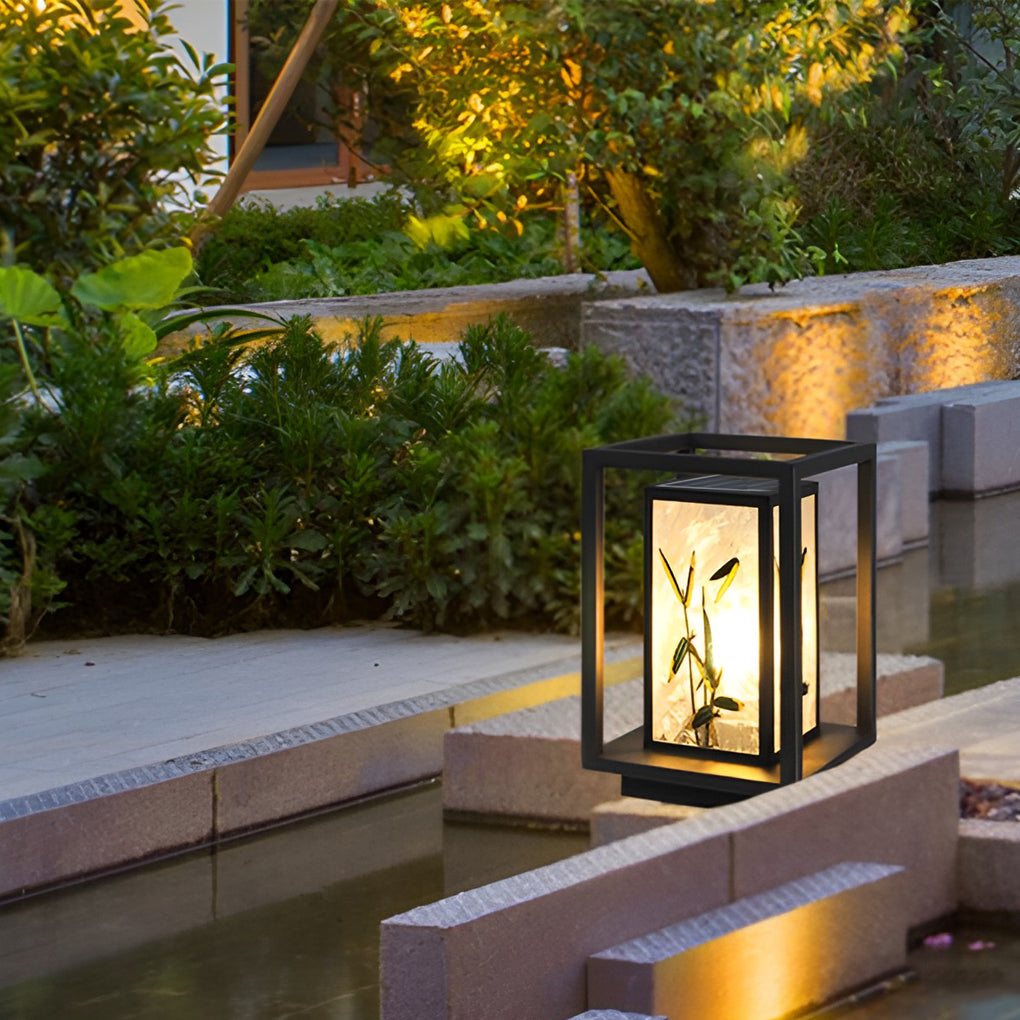 Artistic Solar LED Bollard Light Landscape Pattern Outdoor Pathway Lighting Waterproof Steel Acrylic E27 IP55
