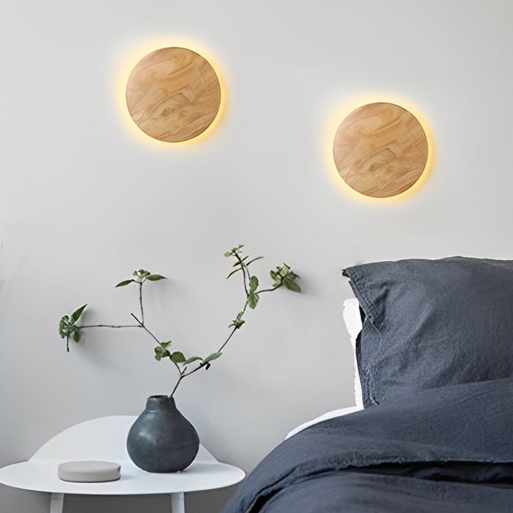 Nordic Wood Wall Sconce Round Oval LED Bedside Warm White Oak Modern Scandinavian
