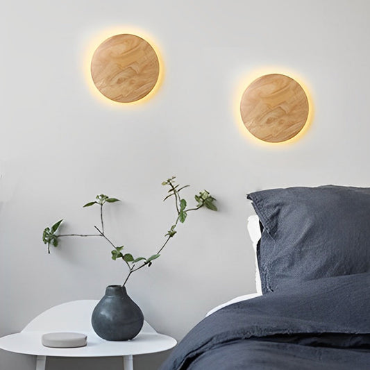 Nordic Wood Wall Sconce Round Oval LED Bedside Warm White Oak Modern Scandinavian