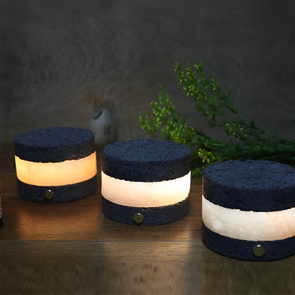 Modern Rechargeable LED Table Lamp Volcanic Brick Texture Touch Dimmable Cordless Mini Accent Warm White 2400K Round Square