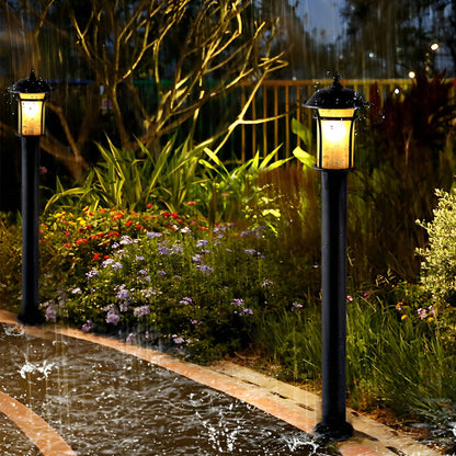 Old England Style Outdoor Garden Post Light Black Iron Handmade Glass LED 3 Heights Yard Path