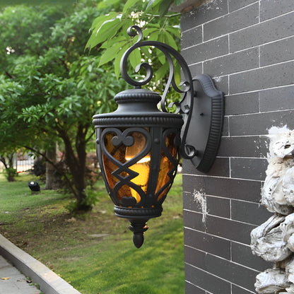Retro Outdoor Wall Lantern Die-Cast Aluminum Ornate Bubbles Glass E27 IP33 Black 2 Sizes